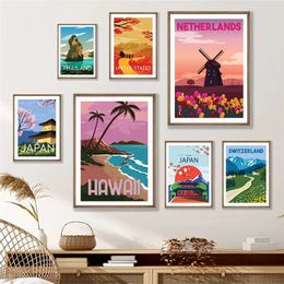 Reiselandschaft Leinwandgemälde Japan Fuji Santorini Bali Italien Hawaii Niederlande Poster Wandkunst Wohnzimmer Dekoration Modernes Bild Home Decor w06