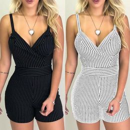 Women's Jumpsuits Rompers Summer Sexy Women Spaghetti Strap V-neck Striped Playsuit Jumpsuit Romper Beach Casual Female Loose Sleeveless Jumpsuits Clothes 230717