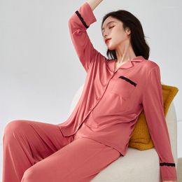 Women's Sleepwear 2023 Spring Women Casual Pajama Sets Modal Suit Ladies Long Sleeve Turn-down Collar Shirt & Pants Plus Size Homewear