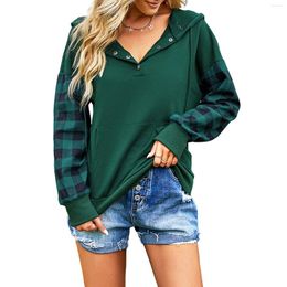 Women's Hoodies Plaid Patchwork Sweatshirt 3 Colour Black Green Grey Suitable For Friends Gathering Wear