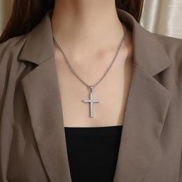 Pendant Necklaces Fashion Stainless Steel Cross Necklace Classic Punk Hip Hop Rhinestone For Women Men Couple Jewellery Accessories