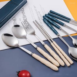 Dinnerware Sets Portable Cutlery Set High Quality Wheat Straw Stainless Steel Knife Fork Spoon Travel Flatware With Box Bag