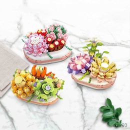 Blocks Succulent Plant Glow Building Blocks Bricks DIY Assembly Toys For Girls Gift City Creativity Immortal Flower Blossoms R230718