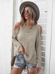Women's Sweaters Autumn Winter Solid Colour Off Shoulder Pullover Sweater Women 2022 New Long Sleeved Thick Stitch Knitted Tops All Match Jumpers L230718