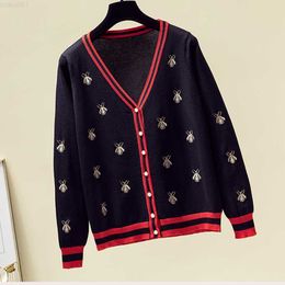 Women's Sweaters Cardigan Female 2022 New Woman Sweaters Korean Elasticity Long Sleeve Black V Neck Embroidery Honey Women Sweater Knitwear Tops L230718