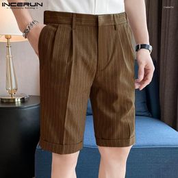 Men's Shorts INCERUN 2023 Korean Style Men Striped Business All-match Casual Fashionable Male Comfortable Straight Split S-5XL