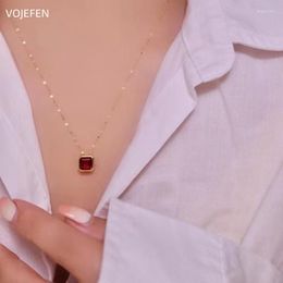 Chains VOJEFEN 18k Gold Pendant Necklaces Natural Stone Lips Luxury Personalized Jewelry AU750 Chokers Korean Style Tennis Women