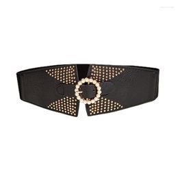 Belts Dainty Ladies Waist Belt Elastic Vintage Faux Leather With Pearl Buckle