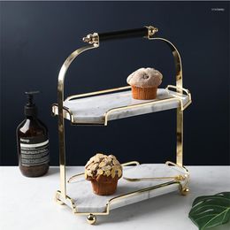 Plates Ins Nordic Marble Cake Rack Afternoon Tea Dessert Table Display Shelf Light Luxury Double Layer Multi-functional Storage Tray