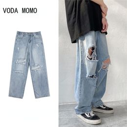 Men s Jeans Men Wide leg Straight 3XL Hole Ripped Street wear All match Denim Trousers Mens Loose Casual Fashion Harajuku 230718