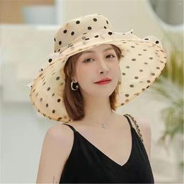 Wide Brim Hats Women Summer Bucket Hat Charming Sweet Elegant Dots Sunscreen Sun Lady Wedding Foldable Panama Cap