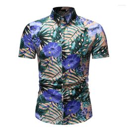 Men's Casual Shirts Fashion Short Sleeve Print Shirt Men Summer Camisas Hombre Leaf Flowers Hawaiian Beach Printed Male Tops