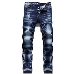 Brand Italy Chain Jeans Top Quality Men Slim Denim Trousers Blue Pencil196l