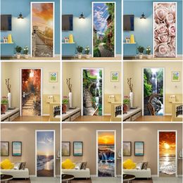 Wall Stickers Landscape Door 3D Removable Self Adhesive Sticker Natural Scenery Wallpaper PVC Art Murals for Doors Modern Home Decor 230717