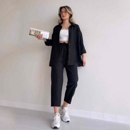 Women Designer Clothes Tracksuits Casual Suits Loose Shirt Jacket Ankle-length Trousers Sports Haren Pants two-piece Set Plus Size S-2XL