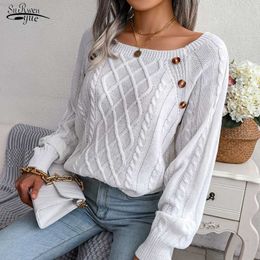 Women's Sweaters Elegant Square Collar Knitted Sweater Autumn and Winter Casual Pullover Women 2022 Loose Button Long Sleeve Jumper Y2K 23222 L230718