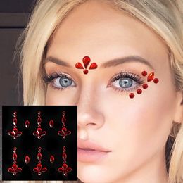 Face Red Water Drop Gems Temporary Tattoos Eye Eyebrow Rhinestones Tears Jewels Makeup Sticker Shiny Dots Jewellery Nail Art Party