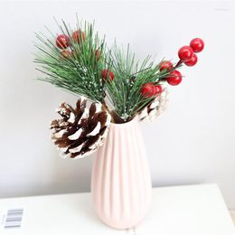 Decorative Flowers Christmas Decor Artificial Flower Stamens Pearl Branches Mixed Berry For Wedding Decoration DIY Pine Cone With Holly Fake