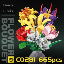 Blocks Flower Building Blocks Creative Bouquet Plant Potted Model Assembled Mini Brick DIY Home Decoration Children's Toy Girl Gift R230718