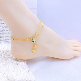 Simple Black White Butterfly Petal Tassel Anklet Square Zircon Drill Double Bayer Girls Foot Chain Summer Beach Anklet