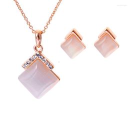 Necklace Earrings Set MOONROCY Rose Gold Colour Opal Choker Jewellery Rigant Vintage Geometry For Women Wholesale Drop