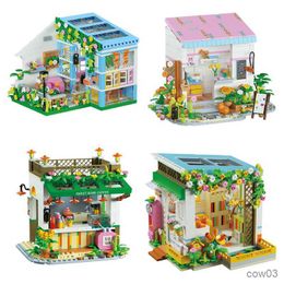 Blocks 643pcs City Street Building Blocks Fairytale Town Coffee Shop Afternoon Tea Flower House Mini Blocks Bricks Toys for Children R230718