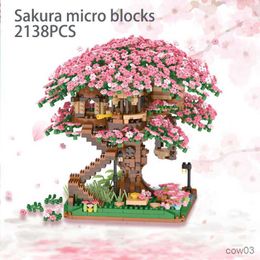 Blocks Mini Sakura Tree House Blocks Diamond Street View Cherry Blossom Windmill House Model Toys Micro Bricks Birthday Gifts R230718