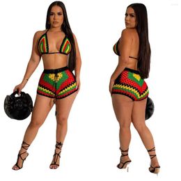 Women's Tracksuits 2023 Ladies Sexy Crop Top Swimwear Acrylic Knit Swimsuits Handmade Crochet Bikini Suits Women Bra Two Piece Set