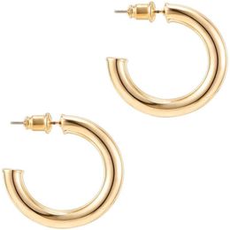 Hoop & Huggie 14K Gold Coloured Lightweight Chunky Open Hoops Earrings For Women240O