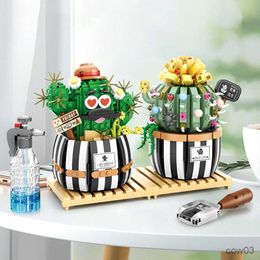 Blocks New Cactus Mini Building Blocks DIY Bonsai Succulent Simulation Green Plants Flowers Home Decoration Children's Toys Toy Gifts R230718