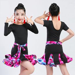 Stage Wear 2023 Latest Children Latin Dance Costumes Children's Print Short Sleeved Stamp Girls Skirt Kid Dresses