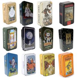 Outdoor Games Activities Tarot Cards Deck high quality in Metal Tin Box 10cm*6cm board games gold greenplated Edge cards with paper manual 230717