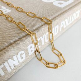 18K Gold IP Plating Stainless Steel Necklace For Women Punk Gold Paperclip Link Chain Necklace Tarnish Resistant Jewelry246s