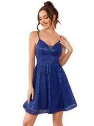 Short Homecoming Dresses Deep V-Neck Spaghetti Sequins A-Line Party Gowns Princess Plus Size Mini Birthday Prom Graudation Cocktail Party Gowns 75