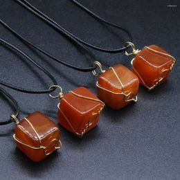 Pendant Necklaces Natural Red Agate Stone Square Shape Necklace For Wedding Party Birthday Gift Accessories Jewellery