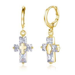 Luxury jewelry designer cross earring Dangle Jewelry Hiphop Copper Earring Hooks Zircon Hoop Big Stud Earring Copper Earrings268p