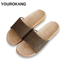 Slippers Summer Men Home Slippers Fashion Cool Male Linen Slipper Antiskid Lightweight Indoor Floor Couple Lovers Shoes New Arrival L230718