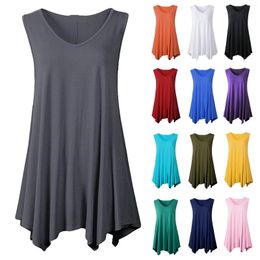 Women's T Shirts Womens Vest Extended Sleeveless V Neck Tunic TShirt Top Casual Summer Dress Loose Bottom Shirt