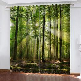 Curtain 3D Digital Bamboo Forest Printed Curtains For Bedroom Window Living Room Thin Shading