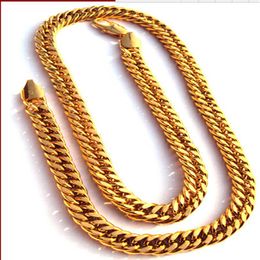 FINE YELLOW GOLD JEWELRY Noble men's 100% real 24k yellow solid gold jewellery necklace chain wide 11mm 23 6inch Nickel 287v