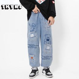 Men's Jeans and Women's Bear Graffti Retro Y2k Baggy Straight Wearresistant Denim Trousers Streetwear Ropa Hommbre 230718