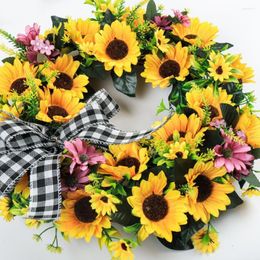 Decorative Flowers Sunflower Garland Realistic Looking Door Hanging Wreath No Watering Wall Mounted Home Supply