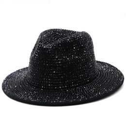 Fedoras Diamond Felt Fedora Hat Bling Rhinestone Panama Wide Brim Jazz Hats for Women Men Women's Men's Cap Male Man Wom242l