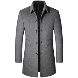 Men's Wool Blends Woolen Coat for Men Autumn and Winter Long Korean Men's Woolen Coat for Middle-aged Men with Lapel Trench Coat Men Coats HKD230718