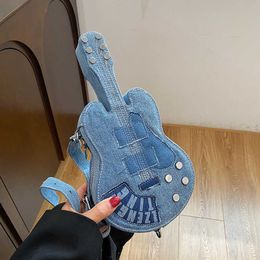 Personalised Violin Bag 2023 Korean Fashion Rivet Fashion Shoulder Bag ins Women's Denim Crossbody Bag 230718