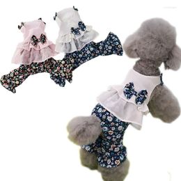 Dog Apparel Jumpsuit Summer Pet Clothes Bow Tulle Hoodies Floral Pants Tracksuit For Small Dogs Chiwawa Puppy Cat Sunscreen Suit