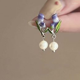 Dangle Earrings Pastoral Style French Romantic Tulip Oil Drop Flower Pearl Method For Women Fashion Charms Light Luxury Female Jewelry