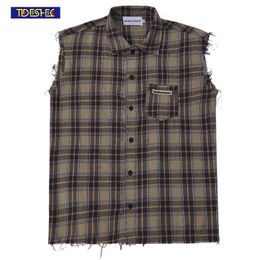 Men s Tank Tops 2023 Korean Style Men Beach Vest Vintage Loose Oversize Top Summer Fashion Casual Plaid Print Sleeveless T Shirt 230718