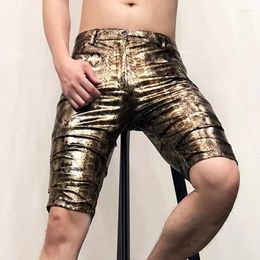 Men's Shorts Summer Men Snake Pattern Leopard Tight Leather Pants Elastic Pleated Knee Length Anti-bright PU