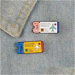 Pins Brooches Cartoon Airplane Ticket Pins Adventure Enamel Pin Red Heart Colorf Brooch Denim Jacket Backpack Bag Lapel Badge Explo Dhjcx